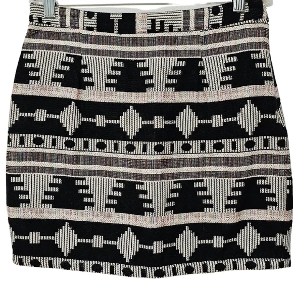 Esley Ethnic Pattern Woven Mini Skirt, black, white and multi color - Picture 7 of 7